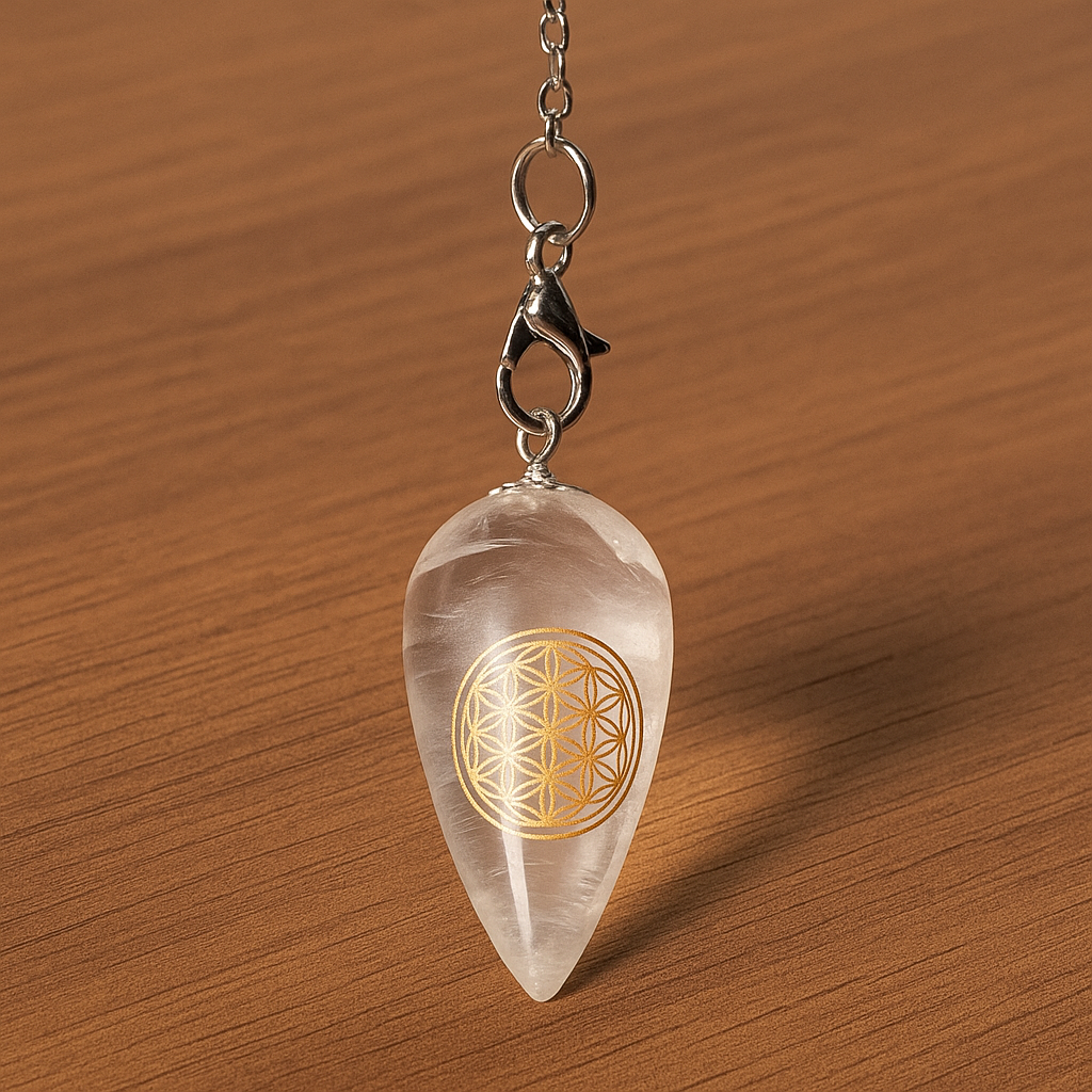 Pendule Cristal de Roche – Fleur de Vie (forme goutte)