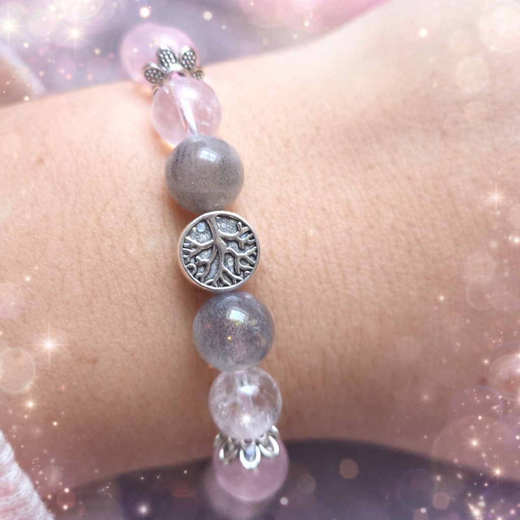Bracelet Arbre de Vie – Labradorite, Quartz Rose & Quartz Blanc