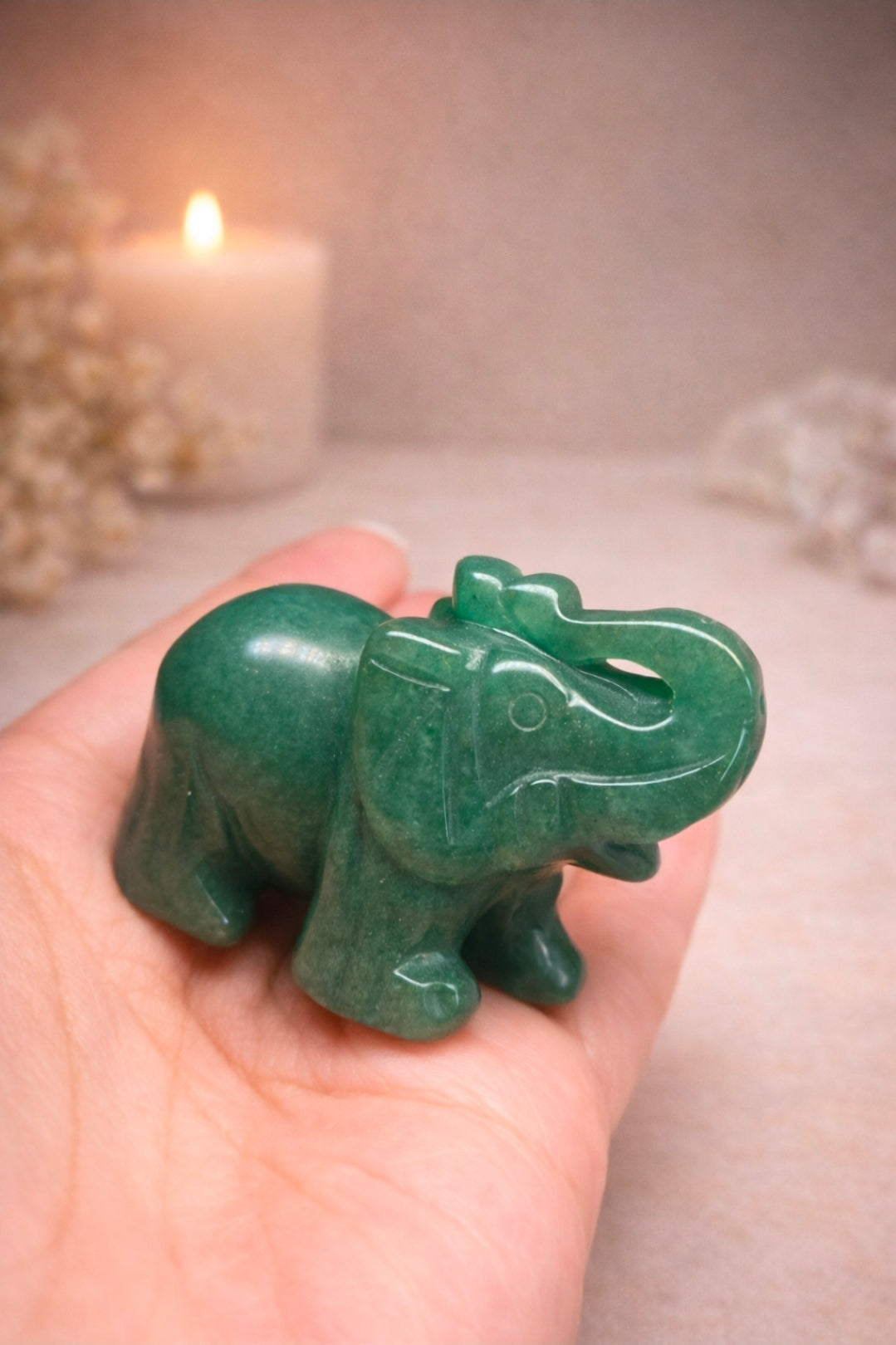 Éléphant en Aventurine Verte – Chance et Harmonie (50 mm)