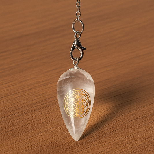 Pendule Cristal de Roche – Fleur de Vie (forme goutte)