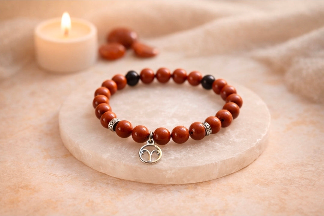 Bracelet Bélier – Jaspe rouge & Grenat rouge 8 mm