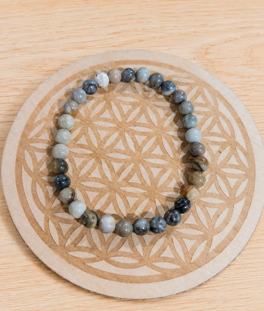 Bracelet Jaspe Feuille d’Argent – Protection & Confiance