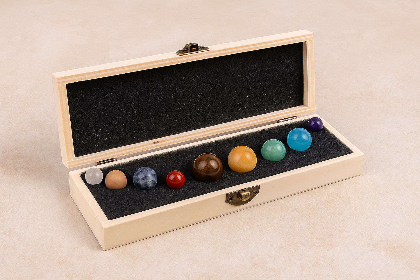 Coffret Sphères Planètes – 9 pierres naturelles (10 à 25 mm)