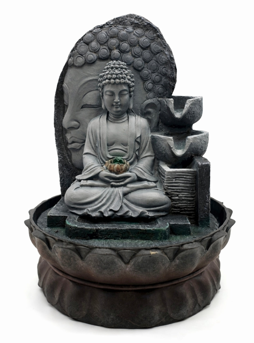 Fontaine Double Bouddha en Résine – 29 cm
