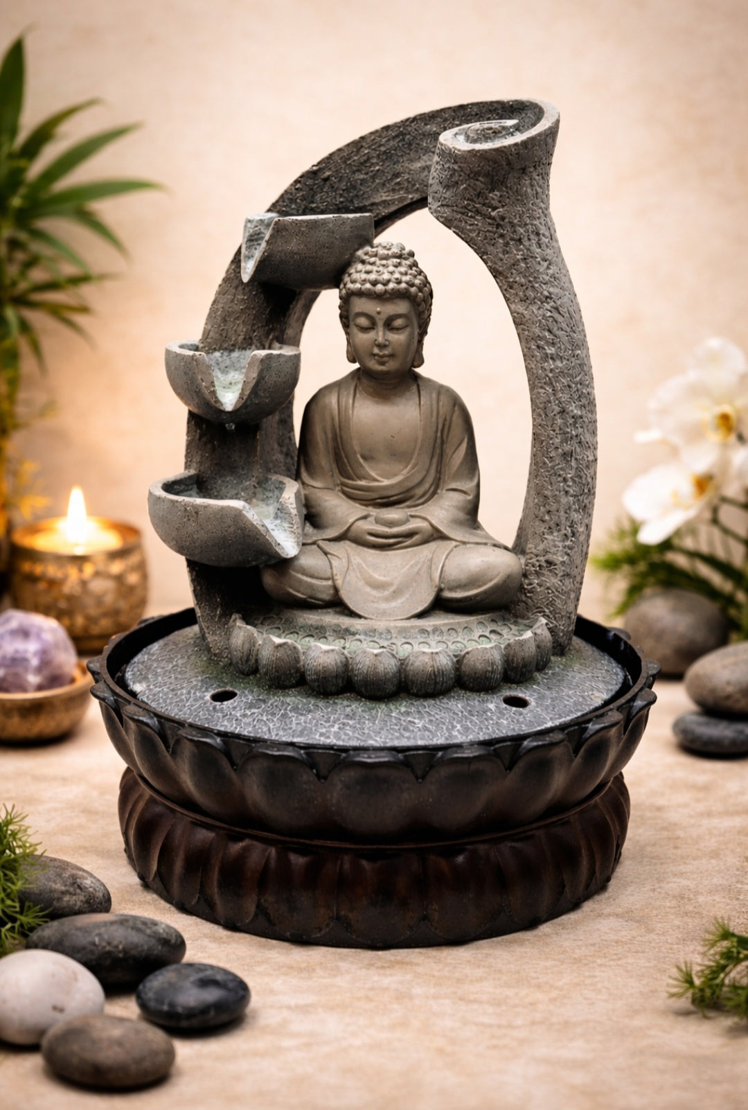 Fontaine Bouddha Méditation – Cascade Zen 28 cm