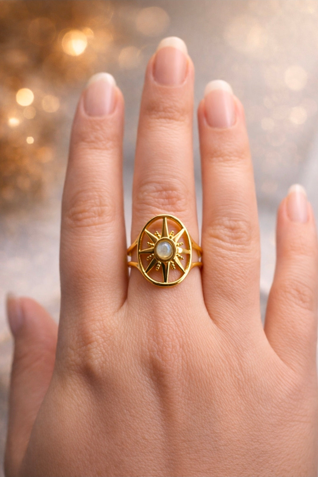 Bague Dorée Labradorite – Protection & Intuition
