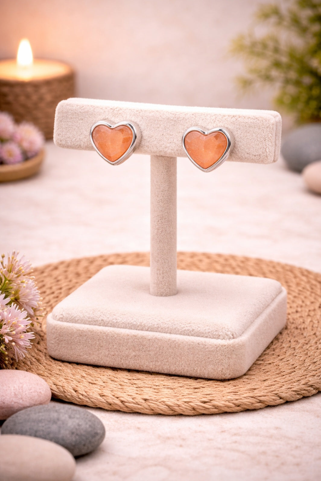 Boucles d’oreilles Argent 925 – Pierre de Soleil Cœur
