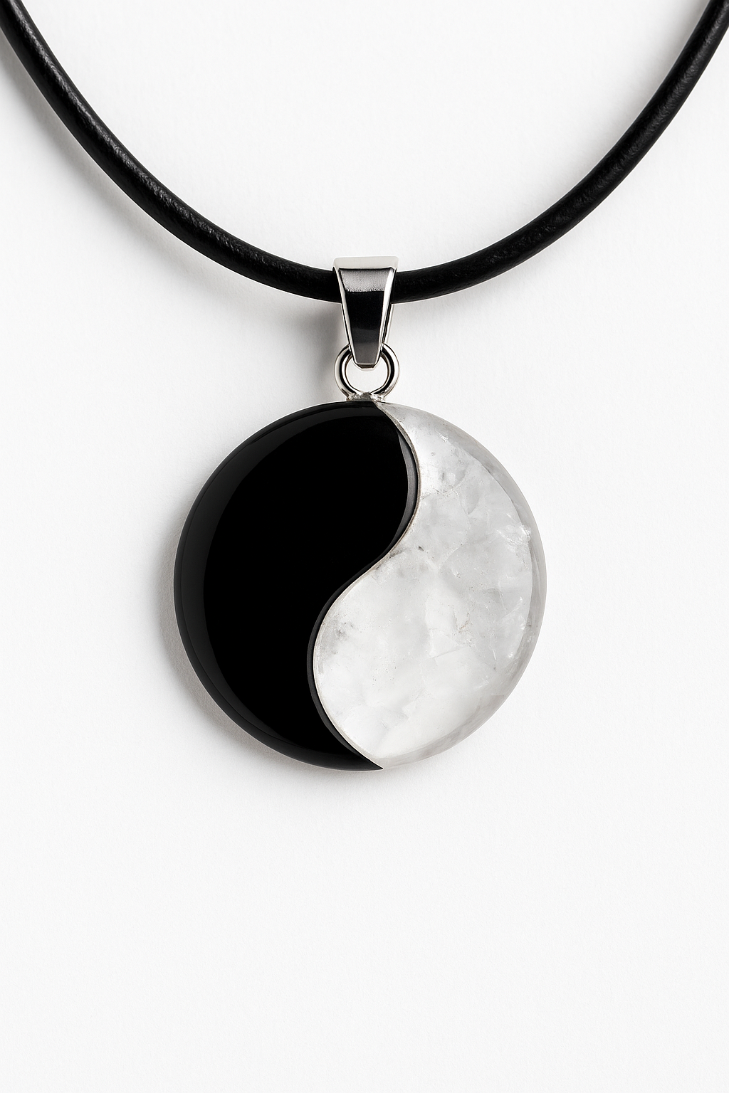 Pendentif Yin Yang – Obsidienne & Cristal de Roche