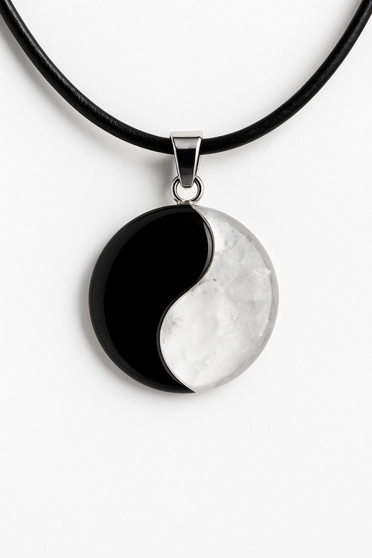 Pendentif Yin Yang – Obsidienne & Cristal de Roche