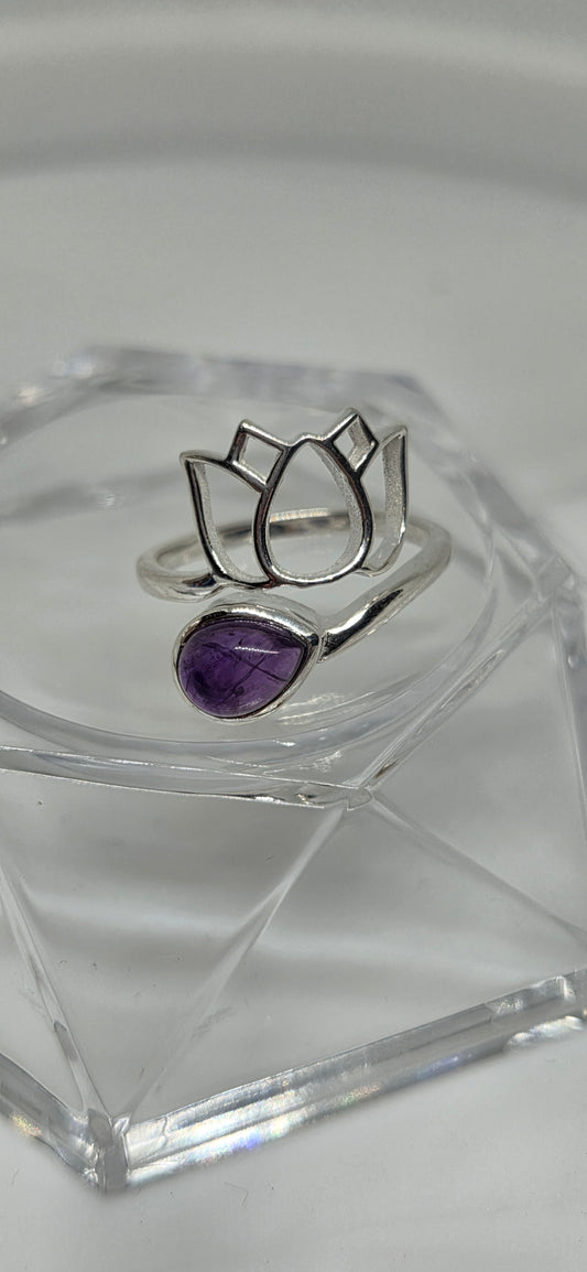 Bague Fleur de Lotus en Argent 925 et Améthyste du Brésil – Sérénité & Élévation