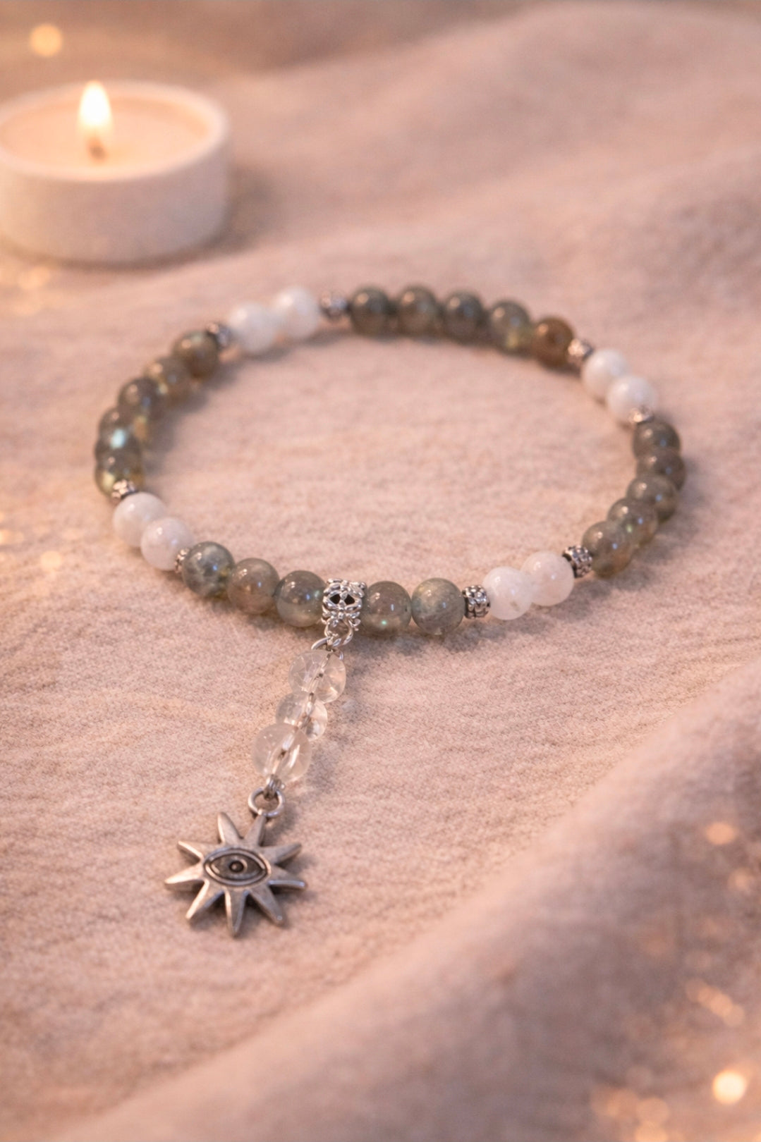 Bracelet Labradorite, Pierre de lune & Cristal de roche
