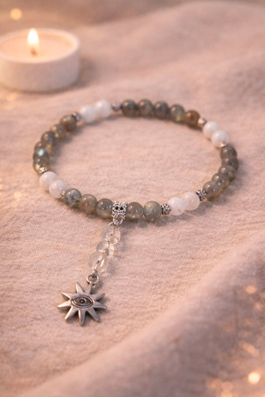 Bracelet Labradorite, Pierre de lune & Cristal de roche