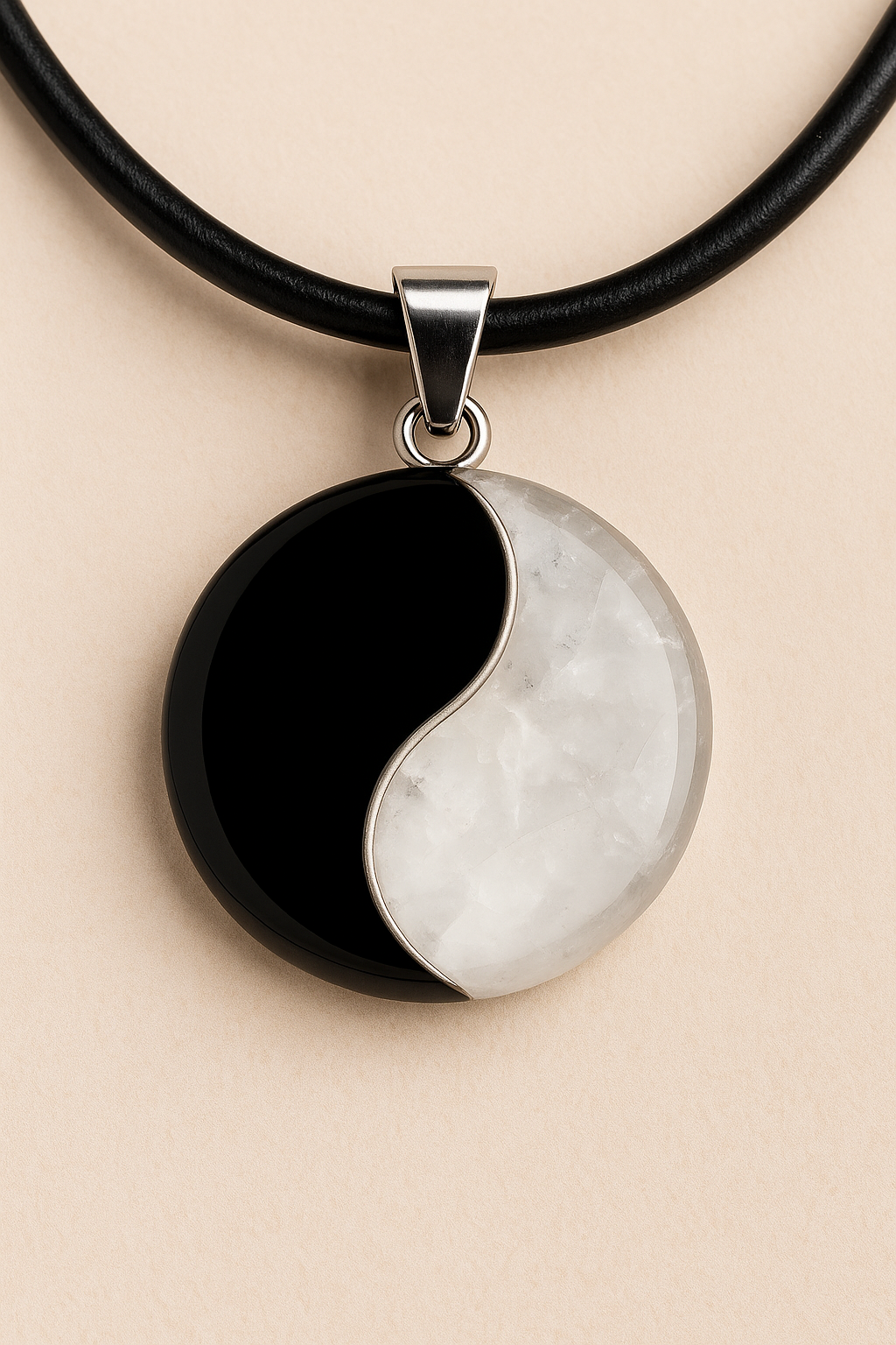 Pendentif Yin Yang – Obsidienne & Cristal de Roche