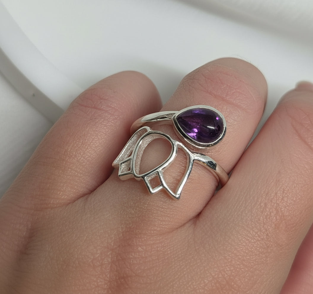 Bague Fleur de Lotus en Argent 925 et Améthyste du Brésil – Sérénité & Élévation