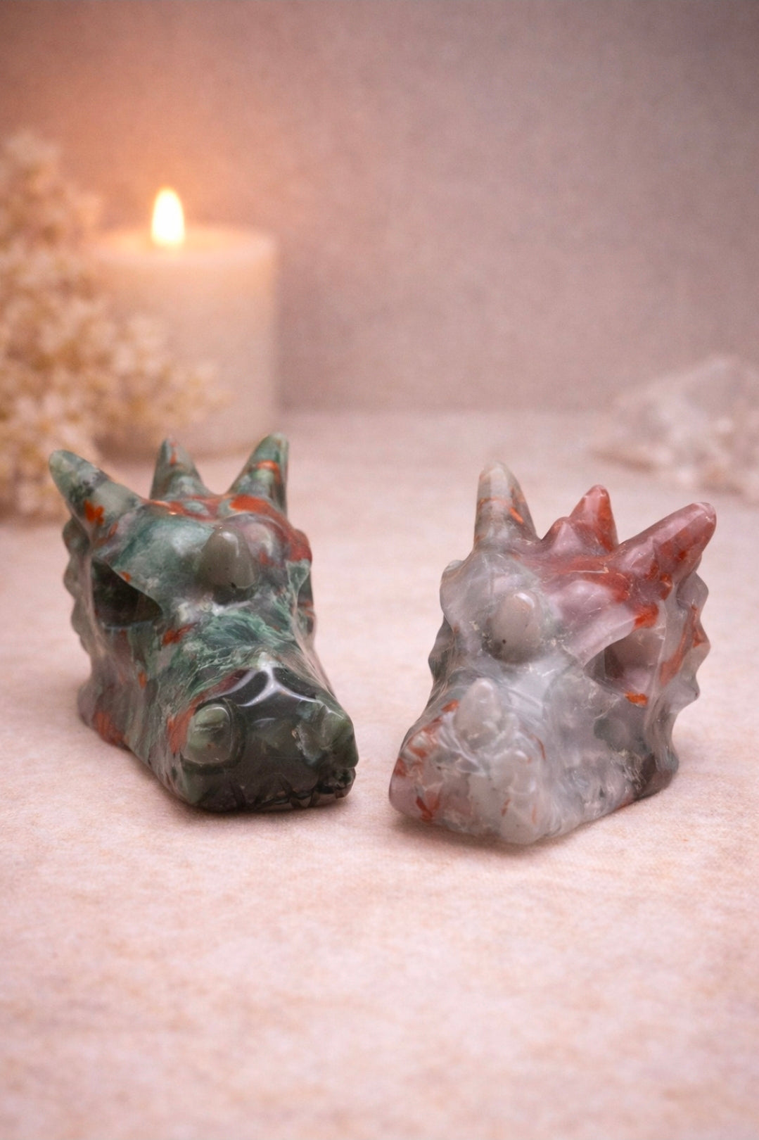 Tête de Dragon en Jaspe Héliotrope – Force et Protection 30 mm