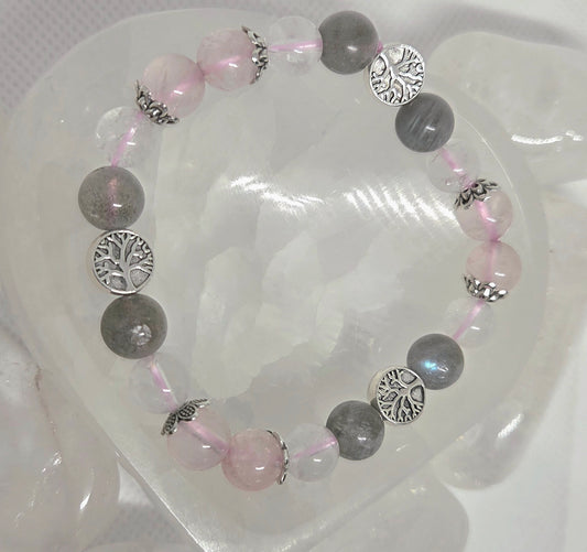 Bracelet Arbre de Vie – Labradorite, Quartz Rose & Quartz Blanc