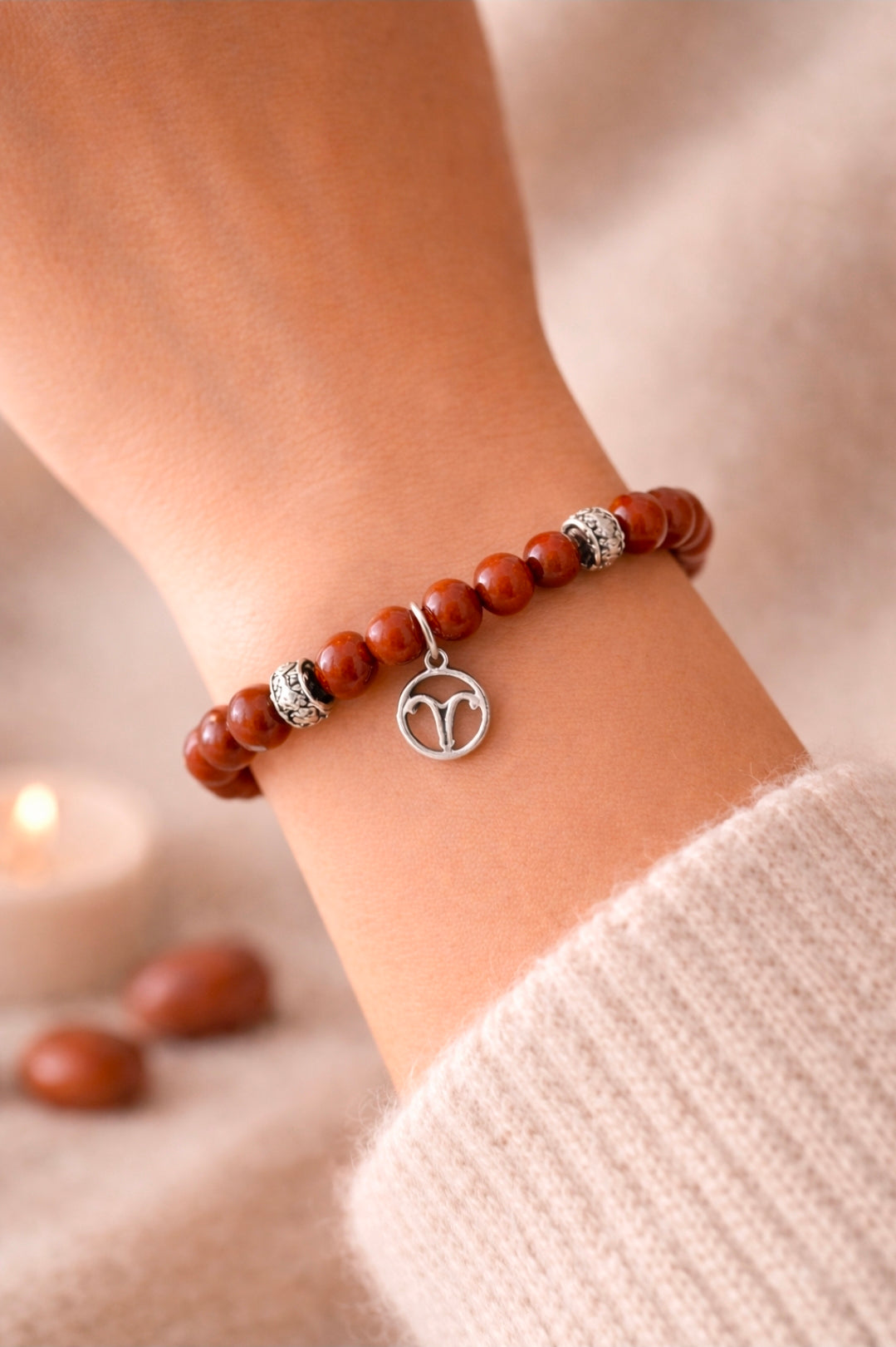 Bracelet Bélier – Jaspe rouge & Grenat rouge 8 mm