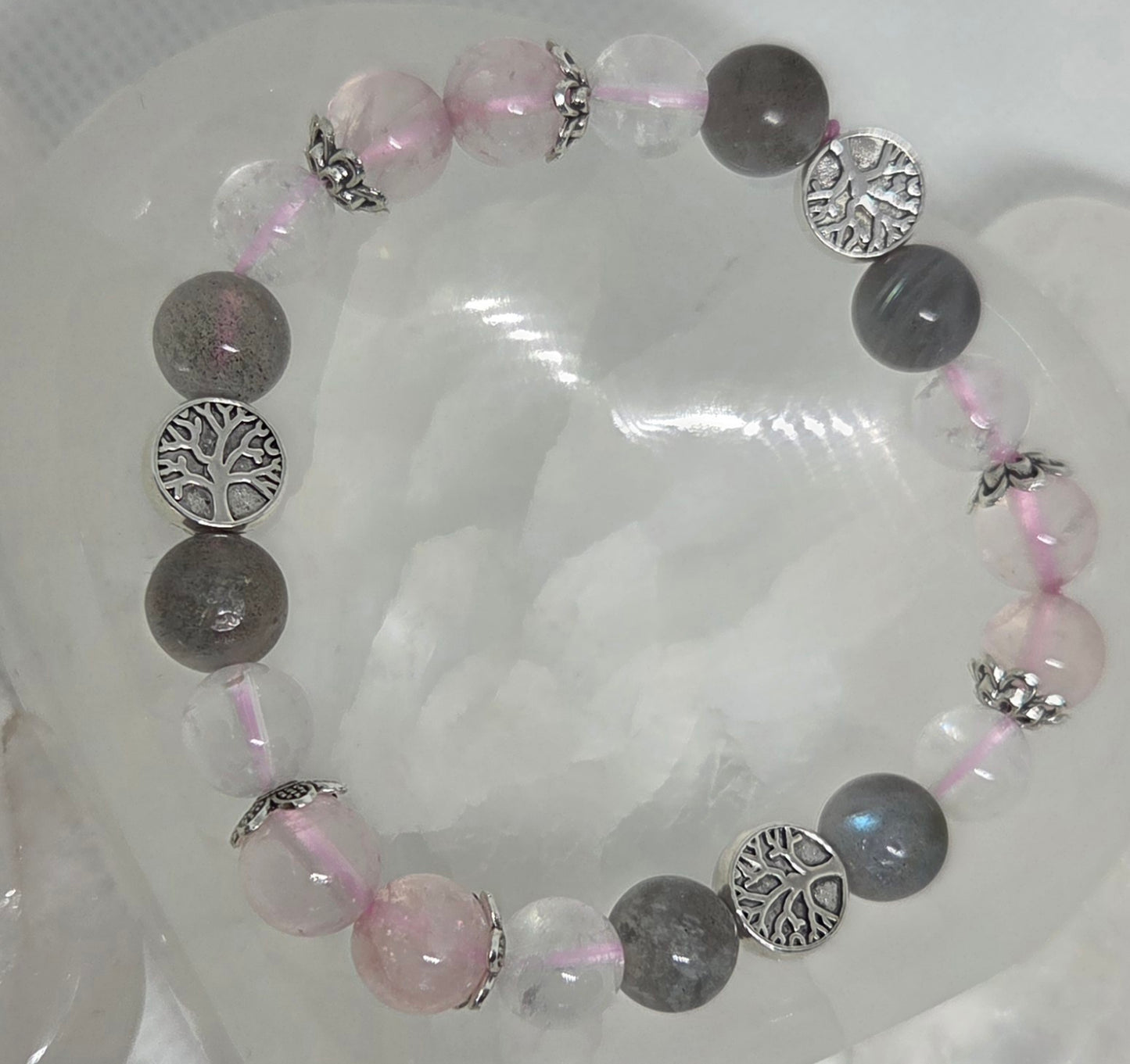 Bracelet Arbre de Vie – Labradorite, Quartz Rose & Quartz Blanc